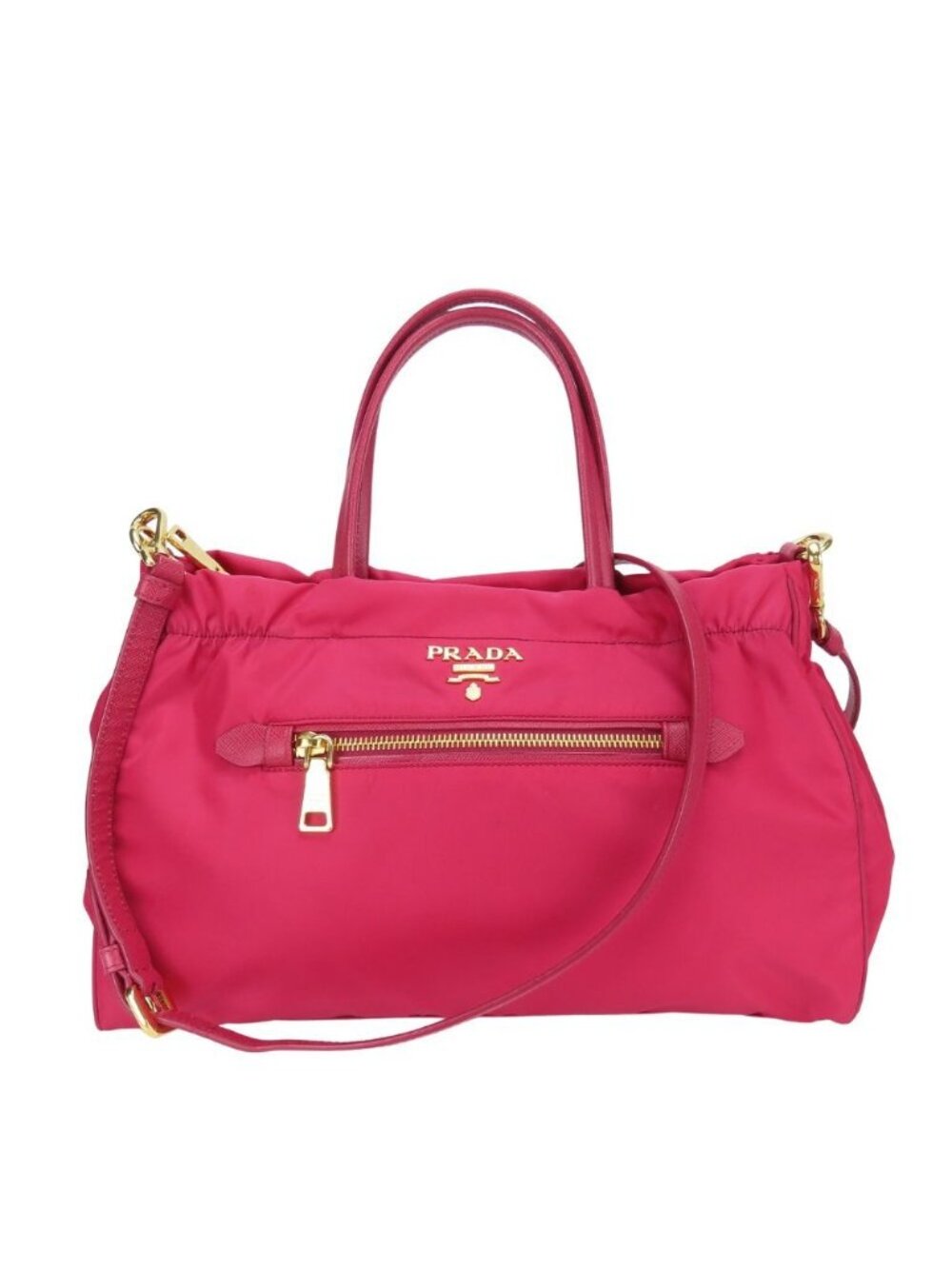 Prada Handbag Nylon Leather Shocking Pink Gold 2-Way Crossbody Shoulder